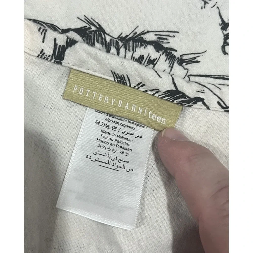 Pottery Barn‎ Teen Full Flat Sheet Mountain Run Organic Black White Ski Resort